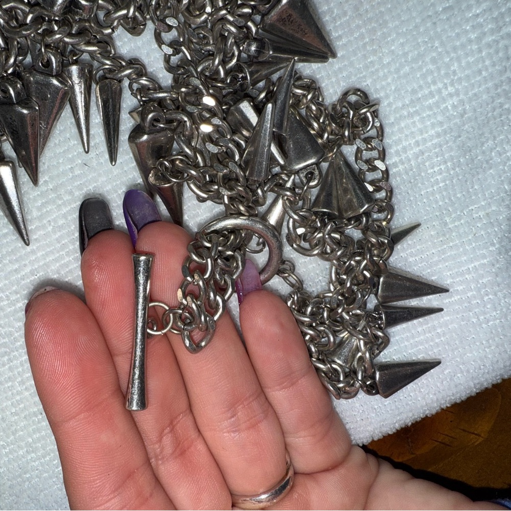 Stainless Steal 2 Chain Spiked Necklace - Picture 7 of 7